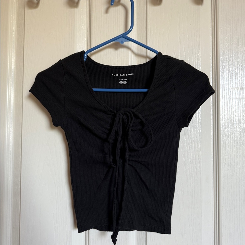 American Eagle Outfitters Black Tie-Front Top